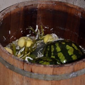 A classic recipe for watermelons soaked in a barrel at home and various additive options