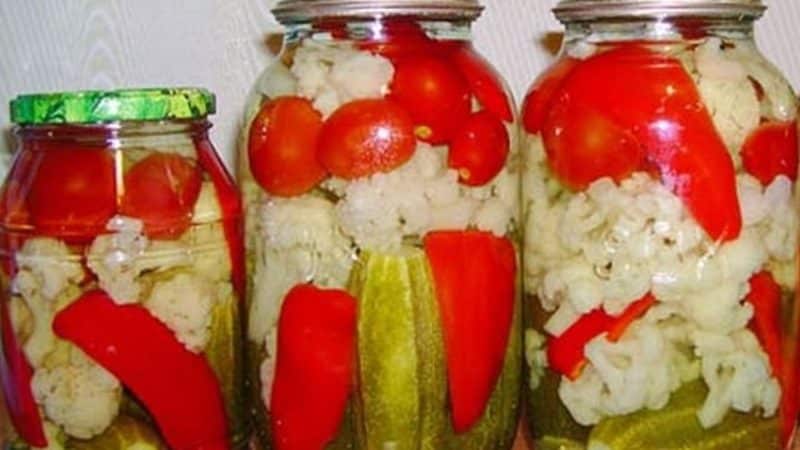 The most delicious recipes for assorted cauliflower, cucumbers and tomatoes for the winter